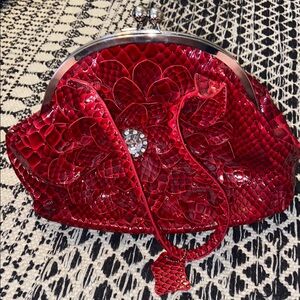 Red Embossed Clutch Bag